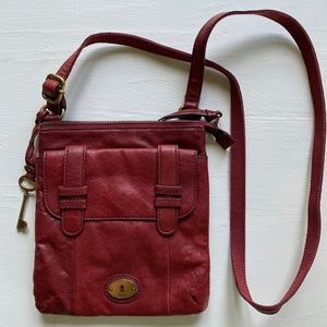 Fossil Red Leather Crossbody
